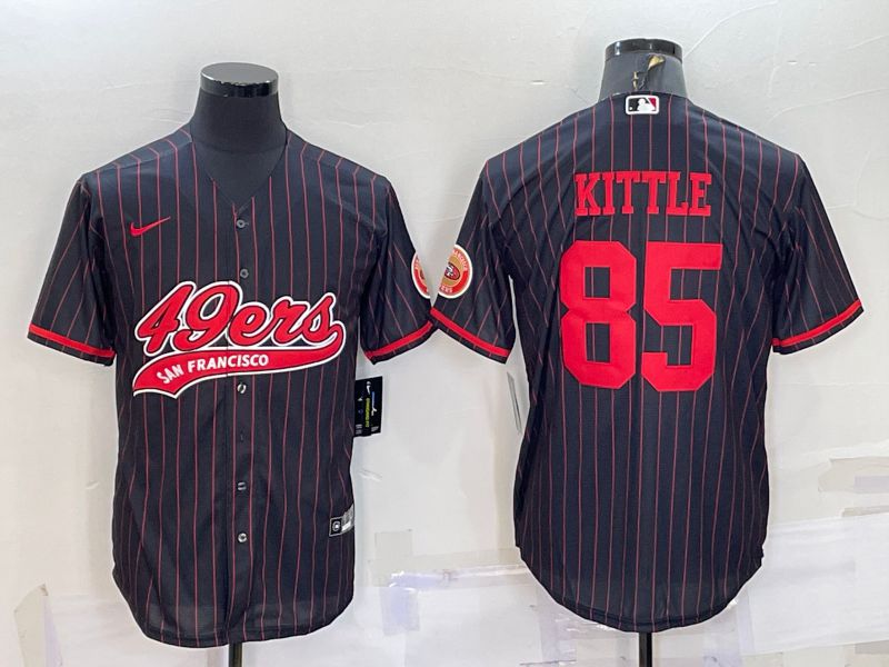 Men San Francisco 49ers #85 Kittle Black red stripe 2022 Nike Co branded NFL Jerseys